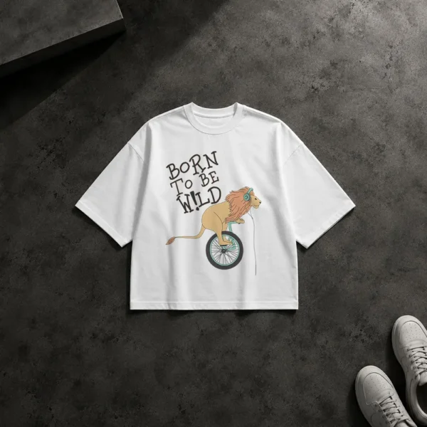 تیشرت باکسی شیر تک‌چرخ‌سوار طرح Born to Be Wild کد 7263