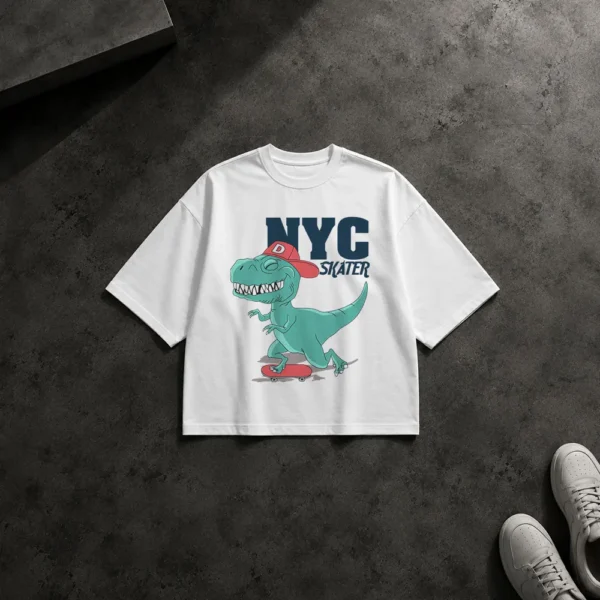 تیشرت باکسی دایناسور اسکیت‌باز طرح NYC Skater کد 7310