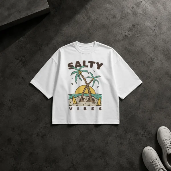 تیشرت باکسی ساحل و نخل طرح Salty Vibes کد 7333