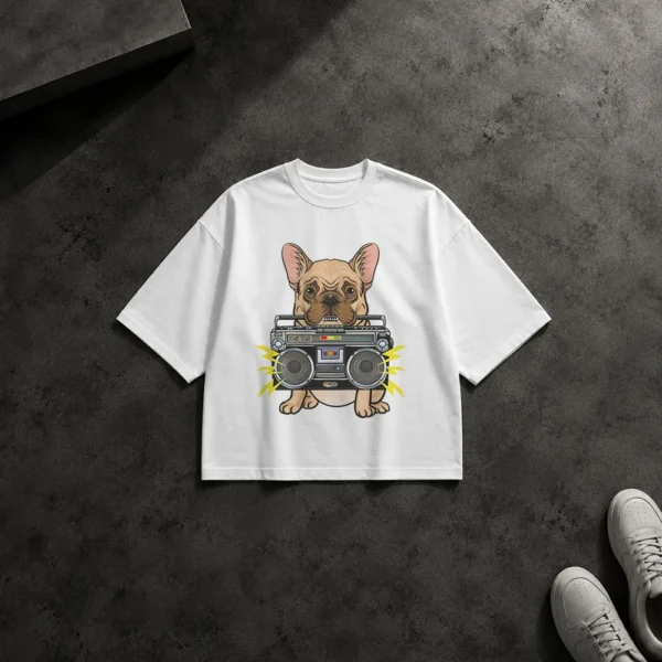 تیشرت باکسی سگ فرانسوی طرح رادیو و موسیقی کد 7547