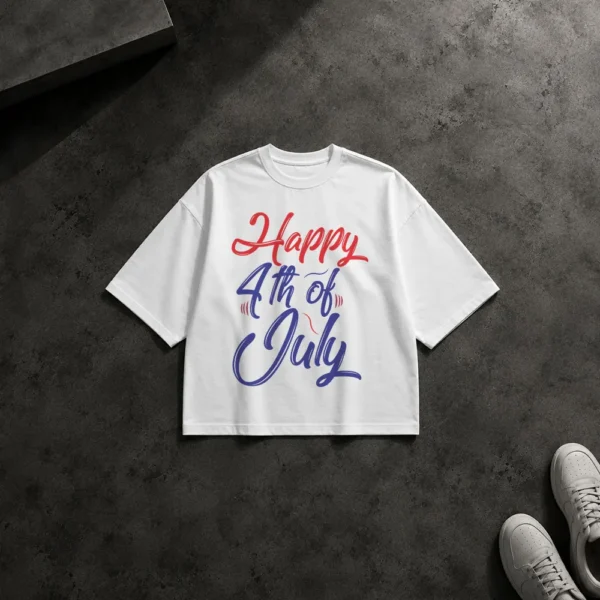 تیشرت باکسی روز استقلال آمریکا طرح Happy 4th of July کد 7584