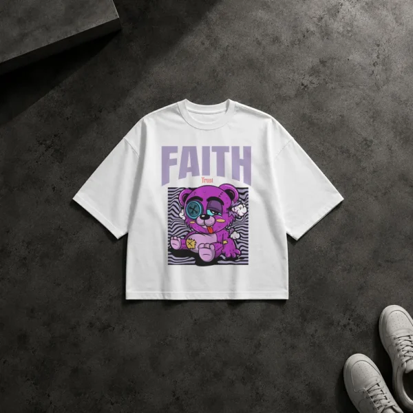 تیشرت باکسی خرس طرح Faith Trust کد 824