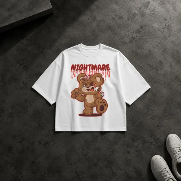 تیشرت باکسی خرس کارتونی طرح کابوس خون‌آلود (Nightmare) کد 827