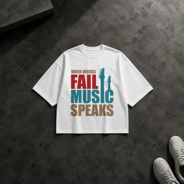 تیشرت باکسی موسیقی طرح When Words Fail Music Speaks کد 8455