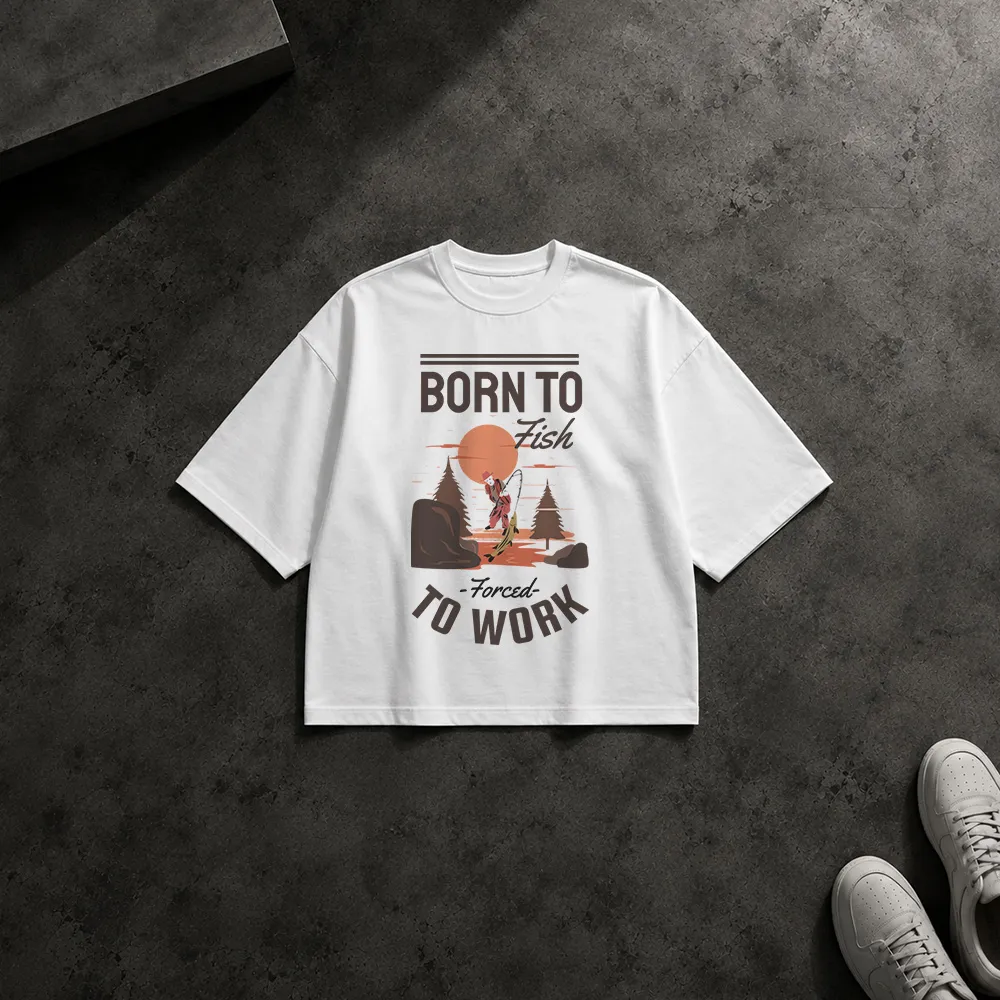 تیشرت باکسی ماهیگیری طرح Born to Fish Forced to Work کد 8527