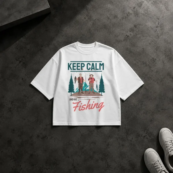 تیشرت باکسی ماهیگیری طرح Keep Calm and Go Fishing کد 8600