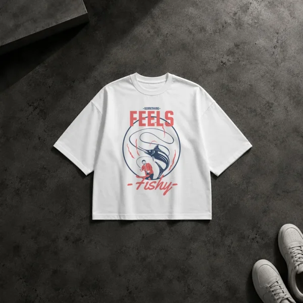 تیشرت باکسی ماهیگیری طرح Something Feels Fishy کد 8606
