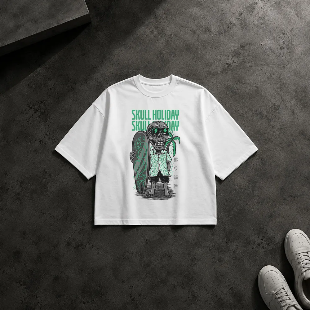 تیشرت باکسی جمجمه طرح Skull Holiday کد 8652