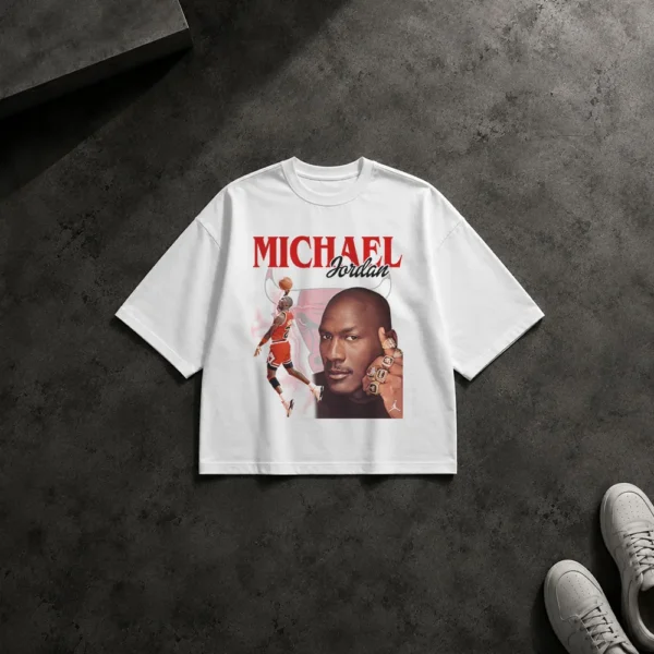 تیشرت باکسی مایکل جردن طرح پرتره و بسکتبال (Michael Jordan) کد 908