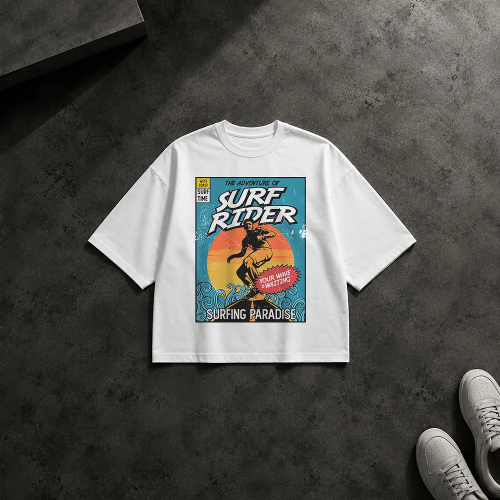 تیشرت باکسی کمیک طرح موج‌سواری (Surf Rider) کد 9131