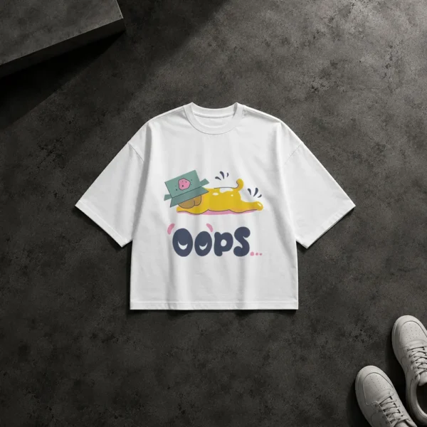 تیشرت باکسی گربه کارتونی طرح Oops کد 9324