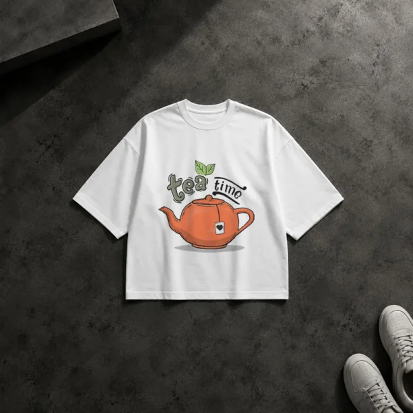 تیشرت باکسی چای طرح Tea Time کد 9335