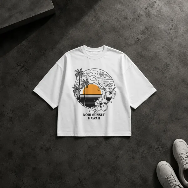 تیشرت باکسی هاوایی طرح Noir Sunset کد 9581
