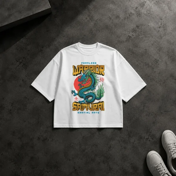 تیشرت باکسی سامورایی طرح Fearless Warrior اژدها کد 9696