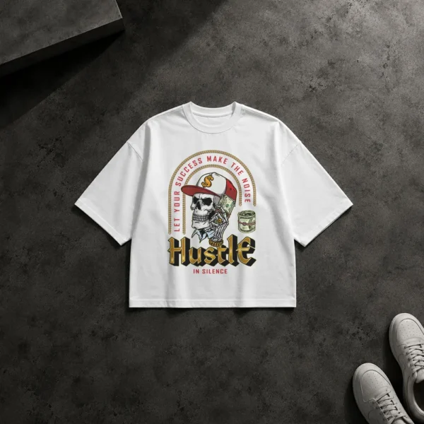 تیشرت باکسی جمجمه گانگستر طرح Hustle in Silence کد 9756