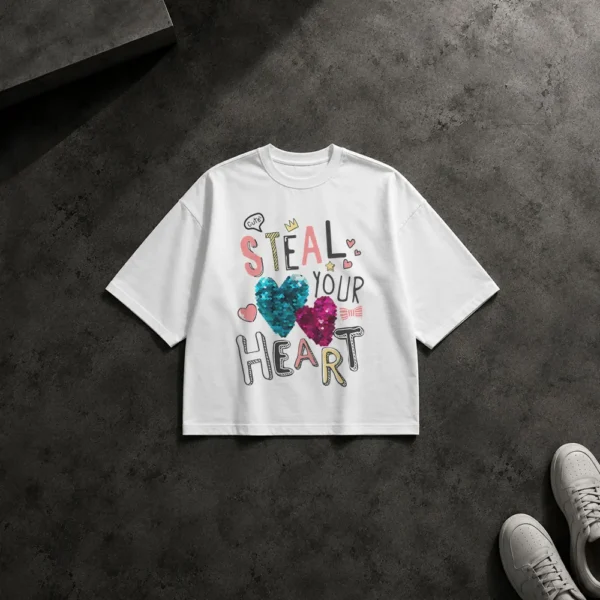 تیشرت باکسی تایپوگرافی عاشقانه Steal Your Heart کد 9852