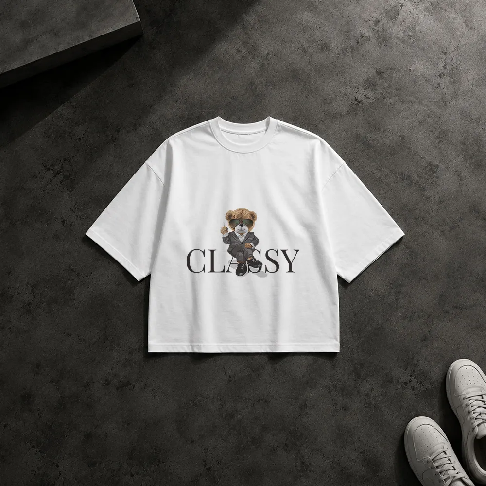تیشرت باکسی خرس عروسکی طرح Classy کد 9865