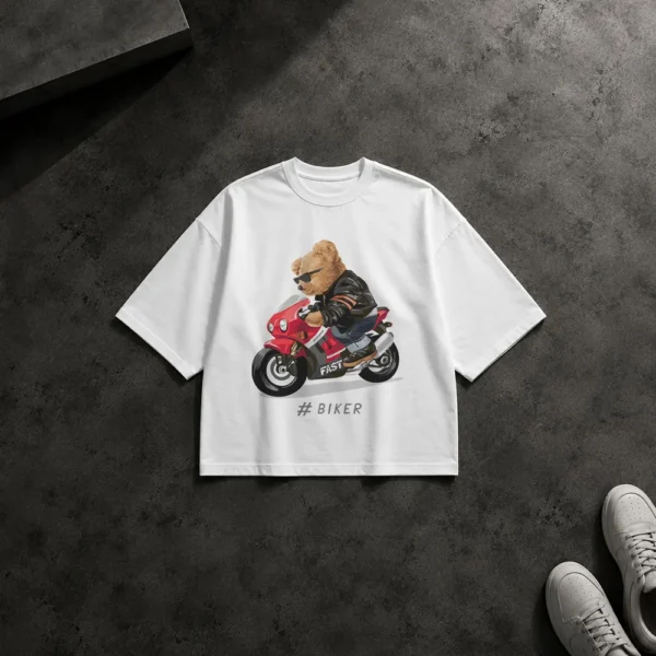 تیشرت باکسی خرس تدی موتورسوار طرح Biker کد 9996