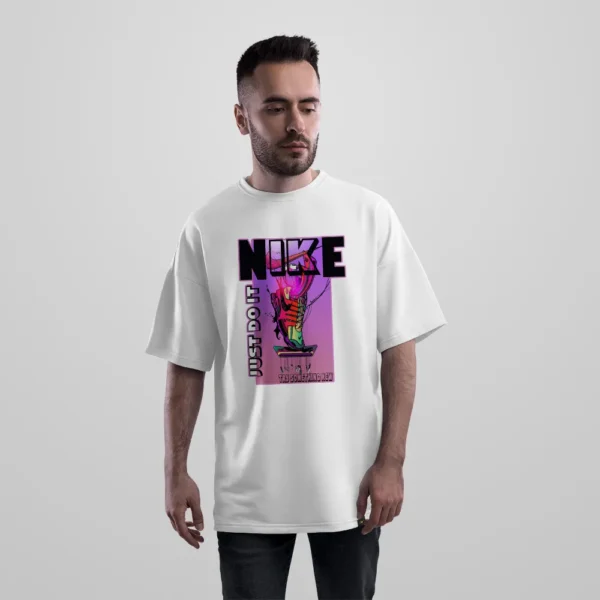 تیشرت اورسایز نایکی طرح کتانی رنگی و Just Do It