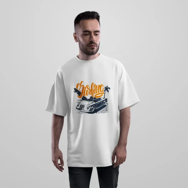 تیشرت اورسایز ماشین کلاسیک طرح موج‌سواری (Surfing)