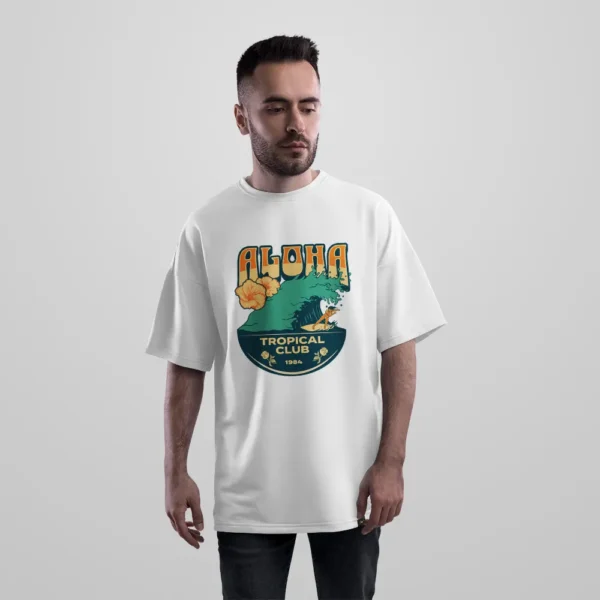 تیشرت اورسایز تابستانی طرح آلوها و موج دریا (Aloha) کد 1195