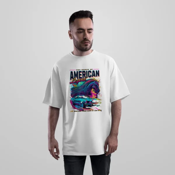 تیشرت اورسایز خودرو طرح اسب و ماشین کلاسیک American Legend کد 12385