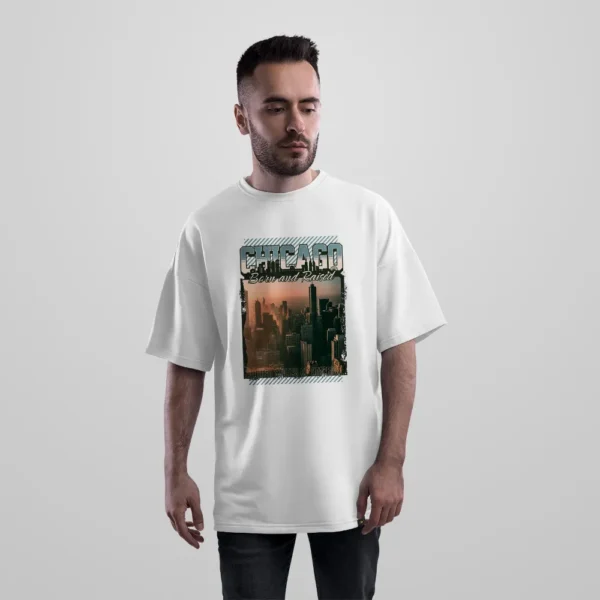 تیشرت اورسایز شیکاگو طرح خط آسمان شهر (Chicago Skyline) کد 13639