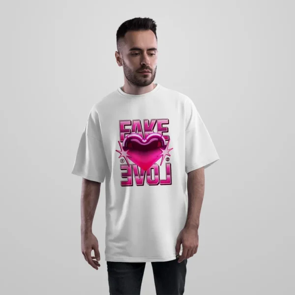 تیشرت اورسایز طرح قلب Fake Love کد 13847