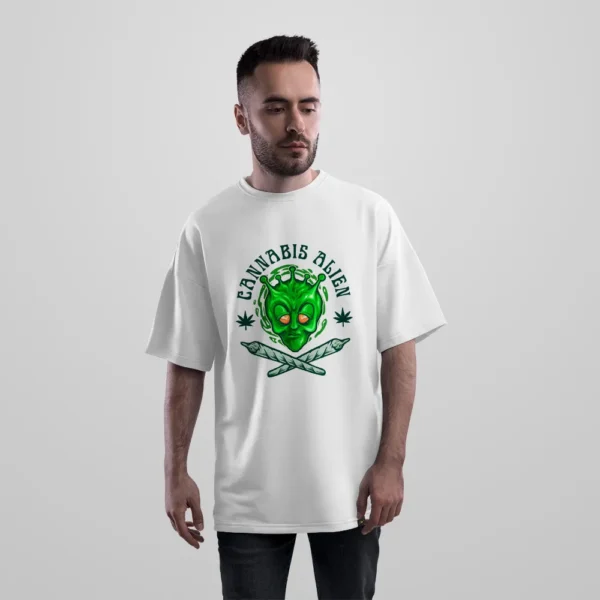 تیشرت اورسایز طرح بیگانه شاهدانه Cannabis Alien کد 14071