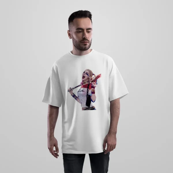 تیشرت اورسایز دی‌سی طرح هارلی کویین با چوب بیسبال (Harley Quinn) کد 14639