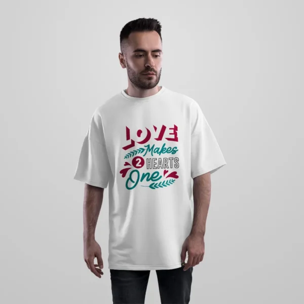 تیشرت اورسایز طرح عاشقانه Love Makes 2 Hearts One کد 15520