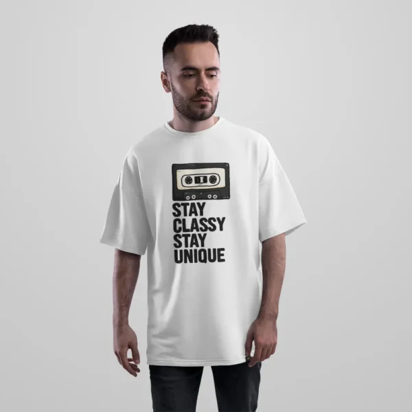تیشرت اورسایز نوار کاست طرح Stay Classy Stay Unique کد 15854