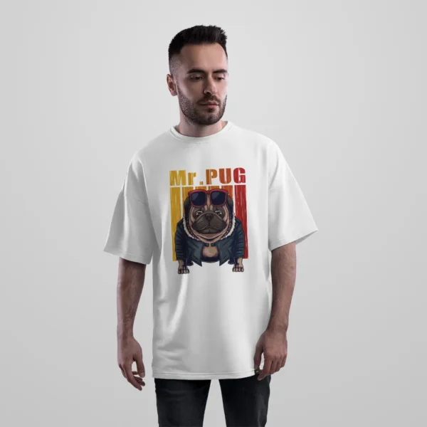 تیشرت اورسایز سگ طرح پاگ چرمی Mr. Pug کد 16660