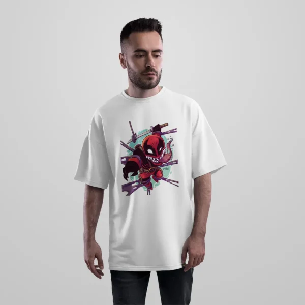 تیشرت اورسایز ددپول طرح گرافیکی کارتونی (Deadpool) کد 1667
