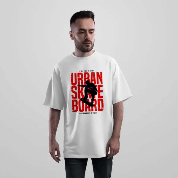 تیشرت اورسایز اسکیت‌برد طرح تایپوگرافی Urban Skateboard کد 17041