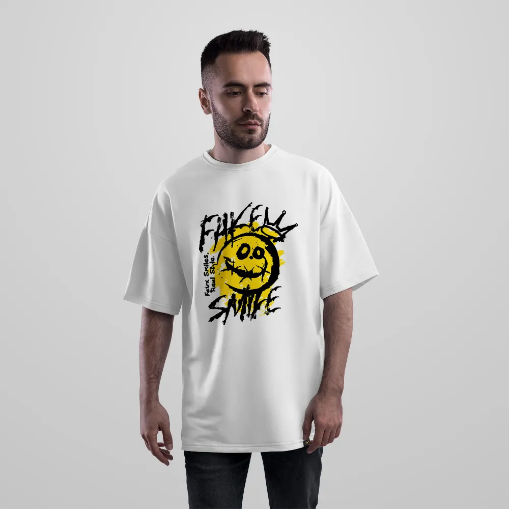 تیشرت اورسایز طرح ایموجی Fake Smile کد 18587
