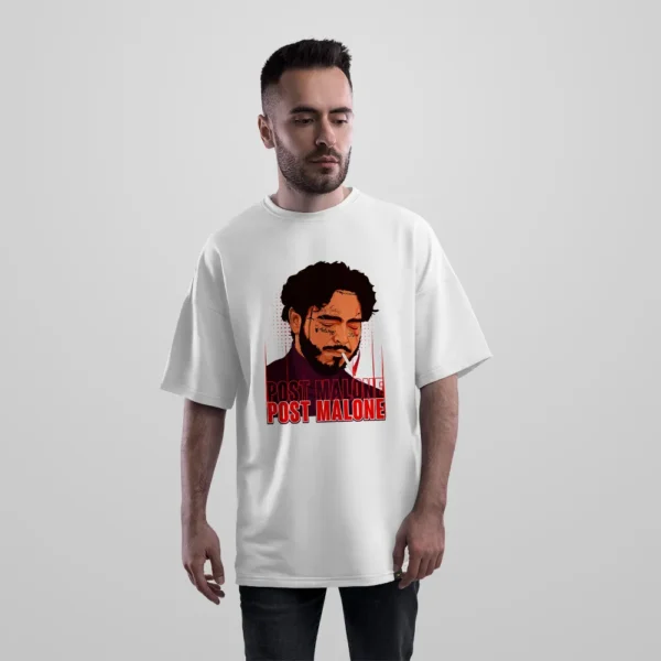 تیشرت اورسایز پست مالون طرح پرتره (Post Malone) کد 18676
