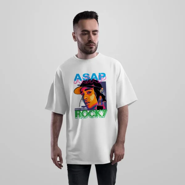 تیشرت اورسایز طرح پرتره رنگی ای‌سپ راکی (ASAP Rocky) کد 18687