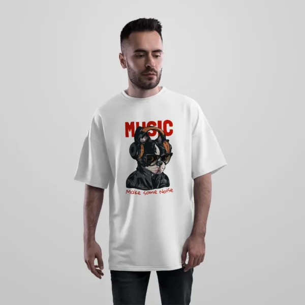 تیشرت اورسایز سگ بولداگ فرانسوی طرح هدفون Music کد 19079