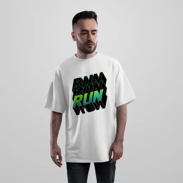 تیشرت اورسایز تایپوگرافی سه‌بعدی Run Run Run سبز کد 19184