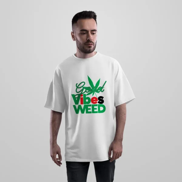 تیشرت اورسایز طرح تایپوگرافی Good Vibes Weed با برگ کد 19899