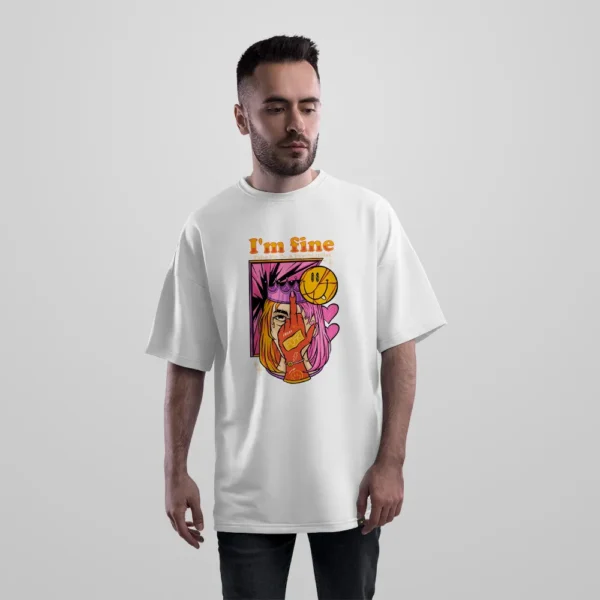 تیشرت اورسایز کلاژ هنری نوشته I’m Fine کد 21854