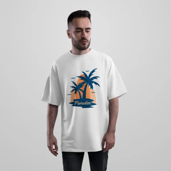 تیشرت اورسایز تابستانی طرح نخل و غروب ساحلی Paradise