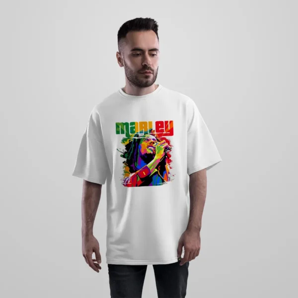 تیشرت اورسایز باب مارلی طرح پرتره رنگارنگ (Bob Marley) کد 22736