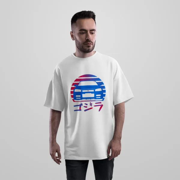 تیشرت اورسایز ماشین ژاپنی طرح رترو جی‌دی‌ام (JDM)