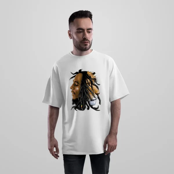 تیشرت اورسایز باب مارلی طرح پرتره با موهای درِدلاک