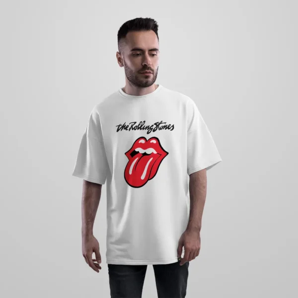 تیشرت اورسایز طرح لوگوی مشکی Rolling Stones کد 29512