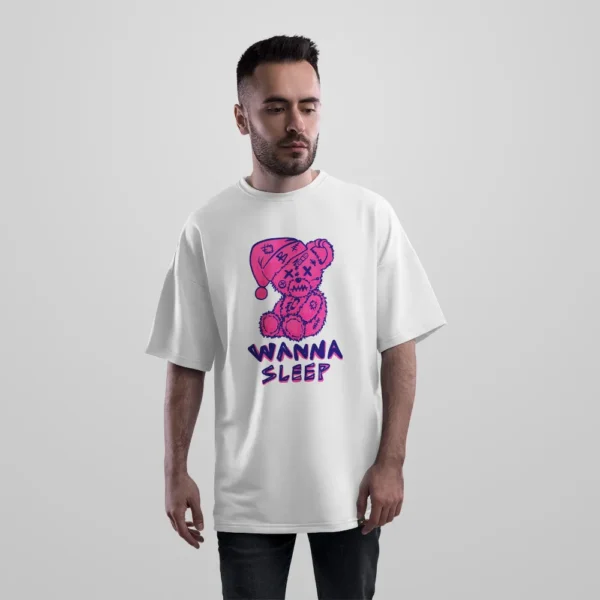 تیشرت اورسایز خرس خواب‌آلود طرح Wanna Sleep