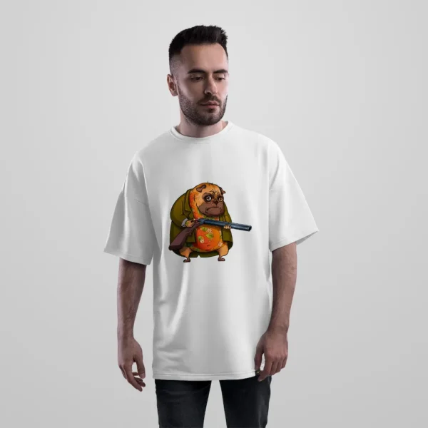 تیشرت اورسایز حیوان شکارچی با تفنگ طرح کارتونی کد 6014