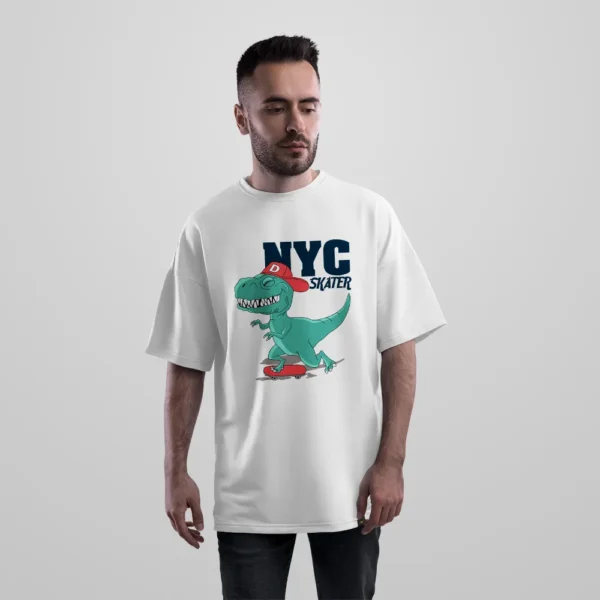 تیشرت اورسایز دایناسور اسکیت‌باز طرح NYC Skater کد 7310
